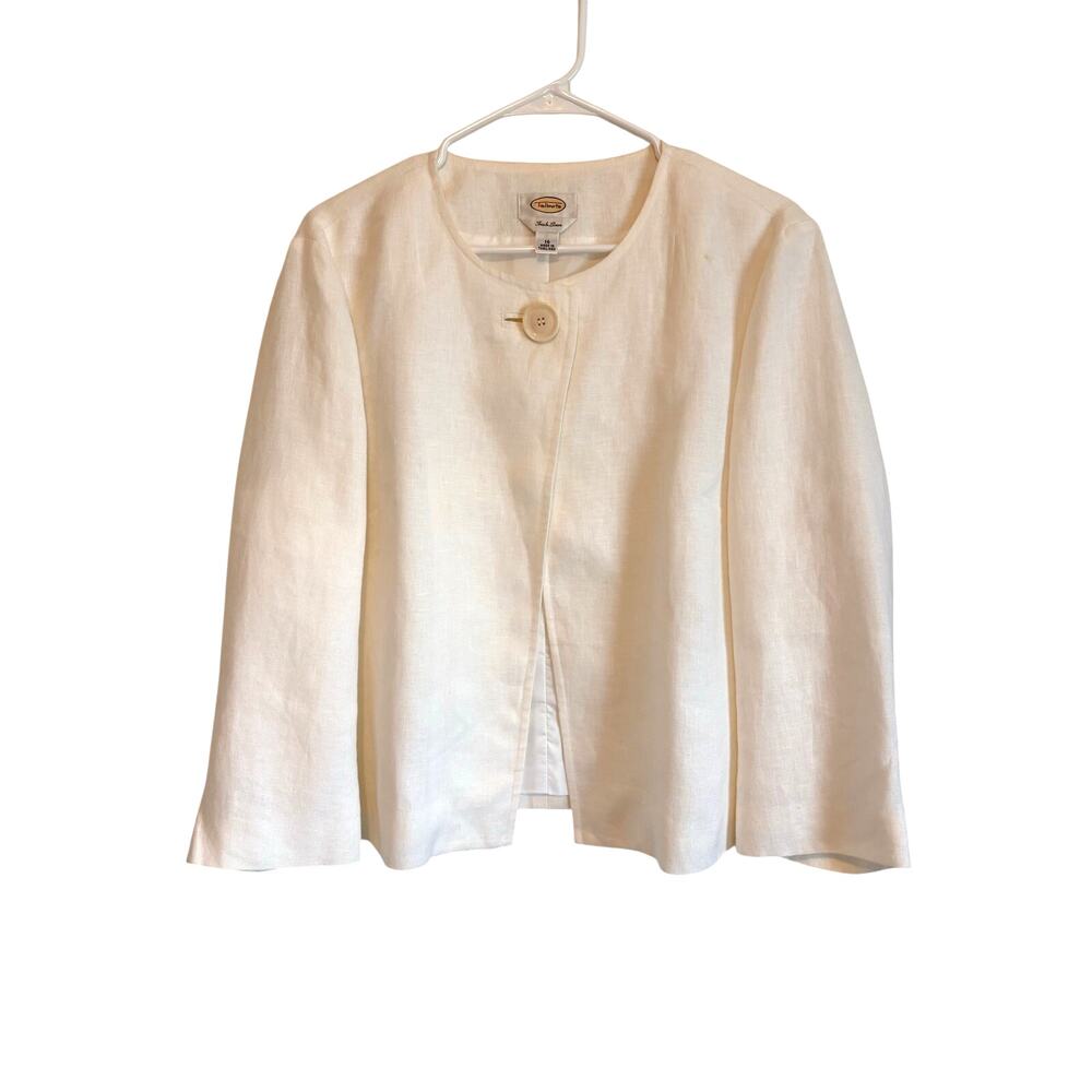 VTG Talbots Irish Linen Jacket White Blazer Cropped Lined 16w Quiet Luxury Y2K